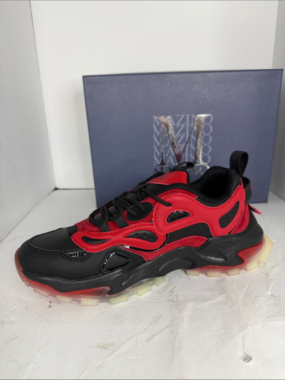 Mazino Augen-212 Men’s Designer Sneakers Black Red Size 9 Chunky Luxury Shoes